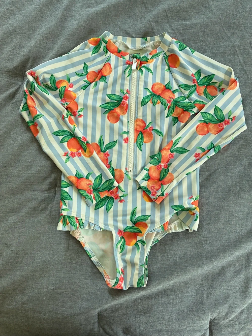Old Navy Kids Long-Sleeve One-Piece Swimsuit - Orange Print EUC Size 4T
